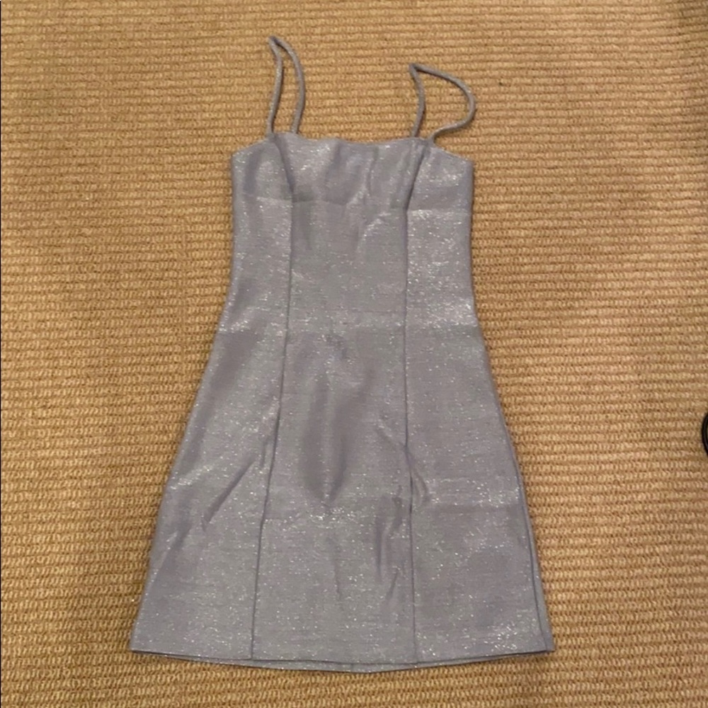 Reformation silver sparkle spaghetti slip dress